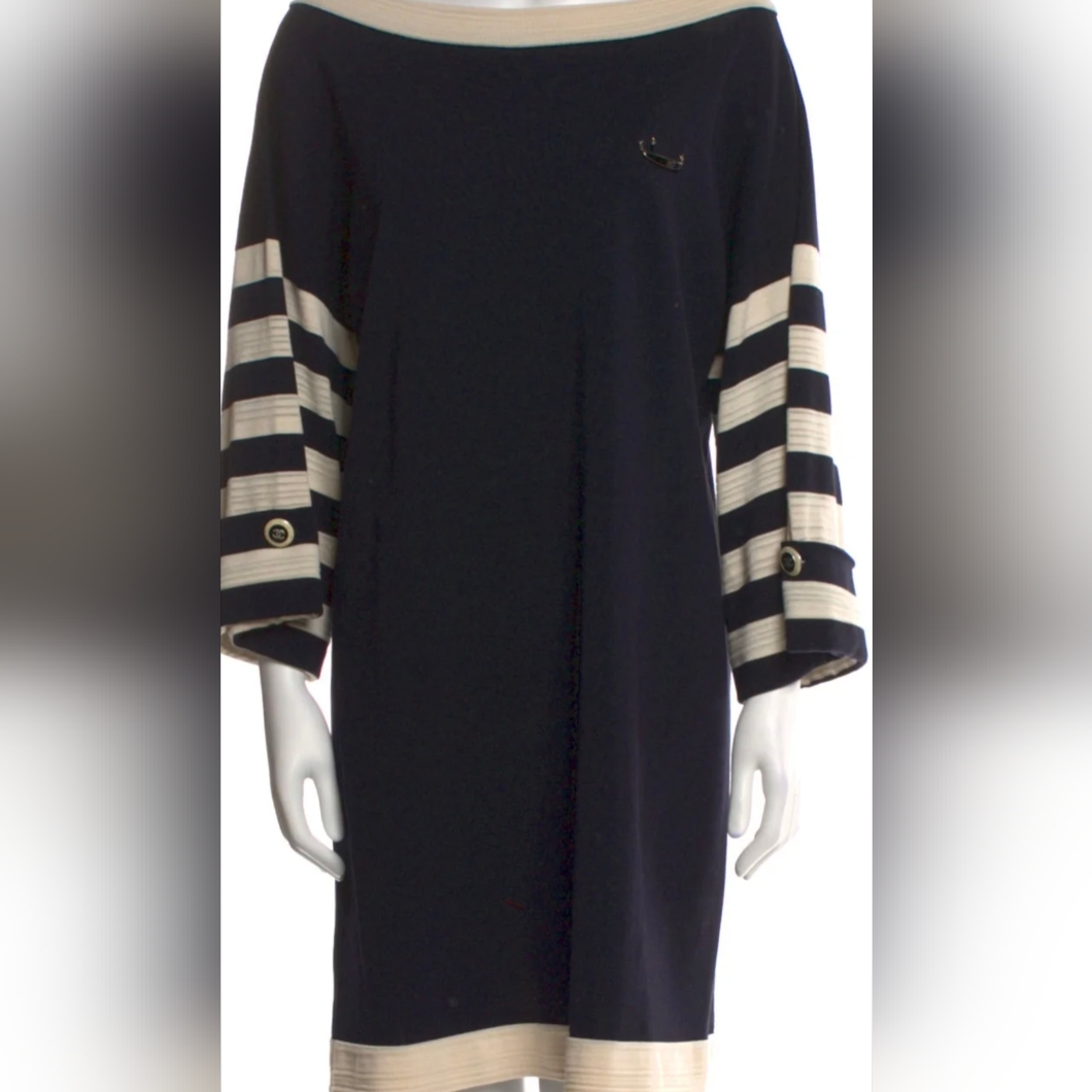Chanel Gondole Dress With Striped Sleeves M 36 Navy Gondola Dress Navy Blue